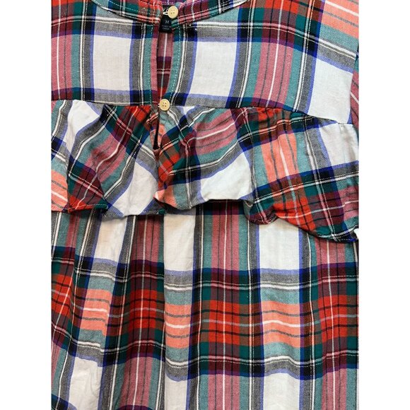 J. Crew Women Snowy Stewart Tartan Boxy Top Ruffle Trim Size M Multi Long Sleeve - Picture 8 of 12
